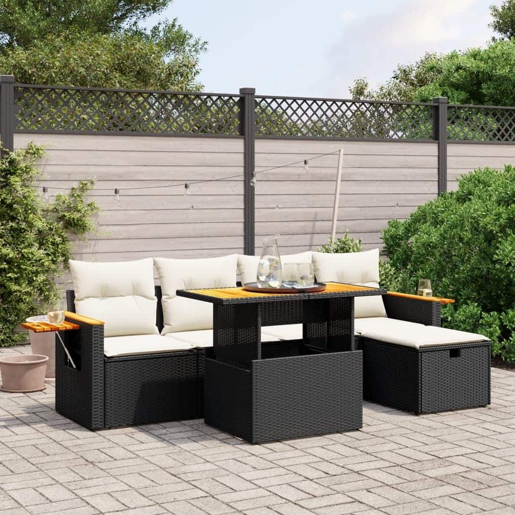 vidaXL Patio Sofa Set with Cushions Outdoor Furniture 6 Piece Poly Rattan