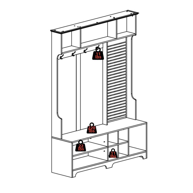 Entryway Bench with Coat Rack, 5 IN 1 Hall Tree with Shoe Rack, Shoe
