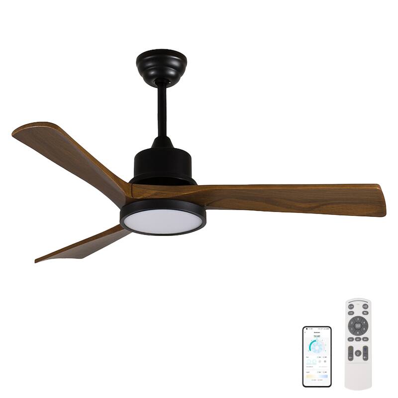 42-Inch Ceiling Fan with Light, Solid Wood Blades, 2 Downrods for Sloped Ceiling ≤15°, Quiet Reversible DC Motor - Natural Wood - Natural Wood