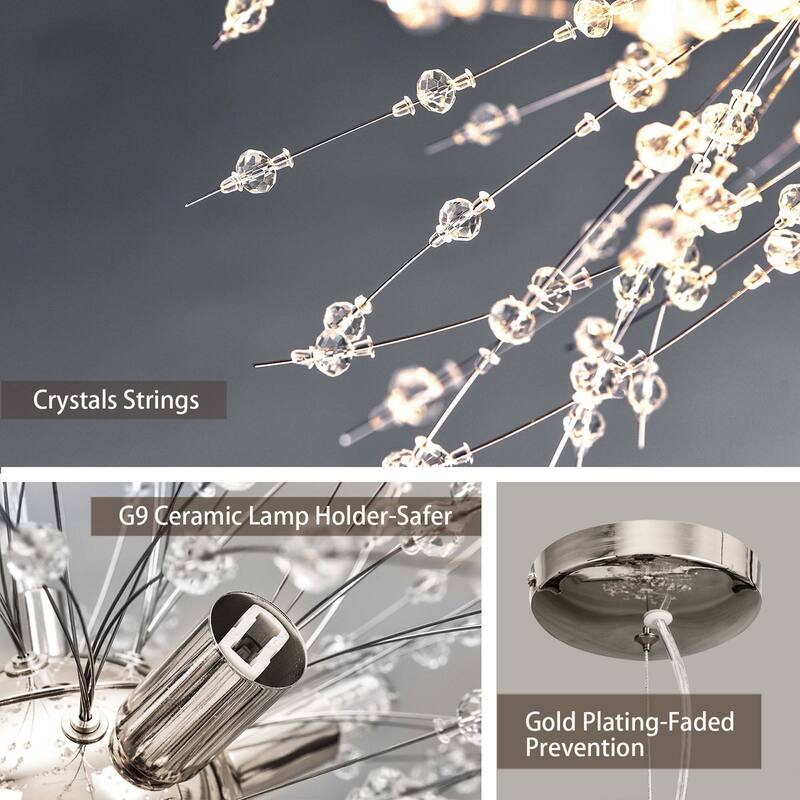 8/9/12/16-Light Modern Linear Sputnik Globe Pendant Starburst Firework Crystal Chandelier