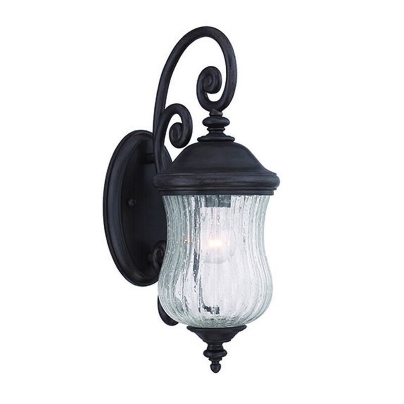 Matte Black Marble Outdoor Wall Light with Seeded Glass Hardwired, LED - 10” x 6.75” x 18” (D x W x H) - Matte Black