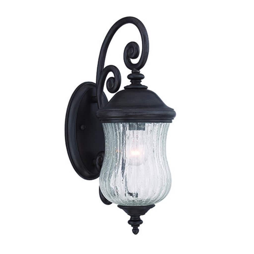 Matte Black Marble Outdoor Wall Light with Seeded Glass Hardwired, LED - 10” x 6.75” x 18” (D x W x H)