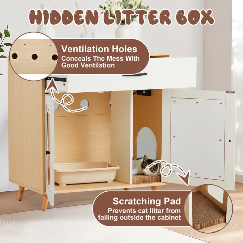 EROMMY Cat Litter Cabinet with Drawer - Hidden Litter Box Furniture with Ventilation and Scoop Slot
