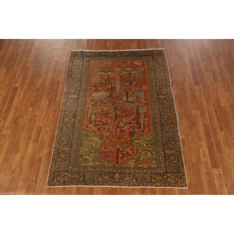 Hand Knotted Oriental 100% Wool Carpet Traditional Floral Oranges & Rust Sarouk Area Rug - 5' 10'' X 4' 2''