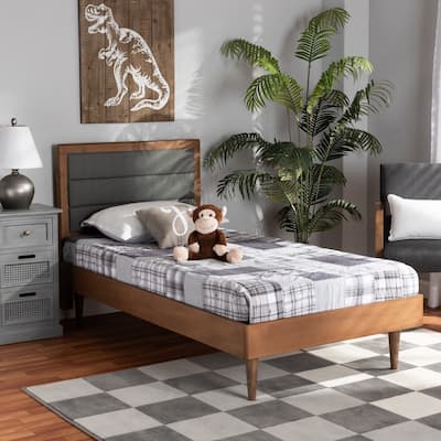 Seren Mid-Century Modern Fabric Upholstered and Wood Twin Platform Bed