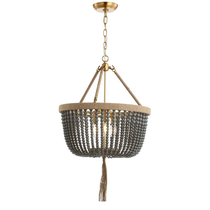 SAFAVIEH Lighting Lindhilde Boho Adjustable 3-Light Led Grey Beaded Chandelier Pendant - 18.5"x18.5"x32-104"