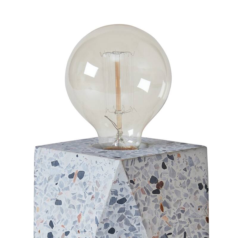 Joen 7 Inch Modern Small Table Lamp, Solid Stone Sculpture, White Terrazzo