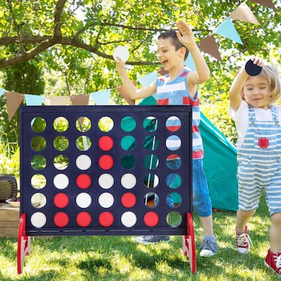 4-in-a-row Wooden Game Set w/ 42 PCS Chips & Oxford Fabric Bag