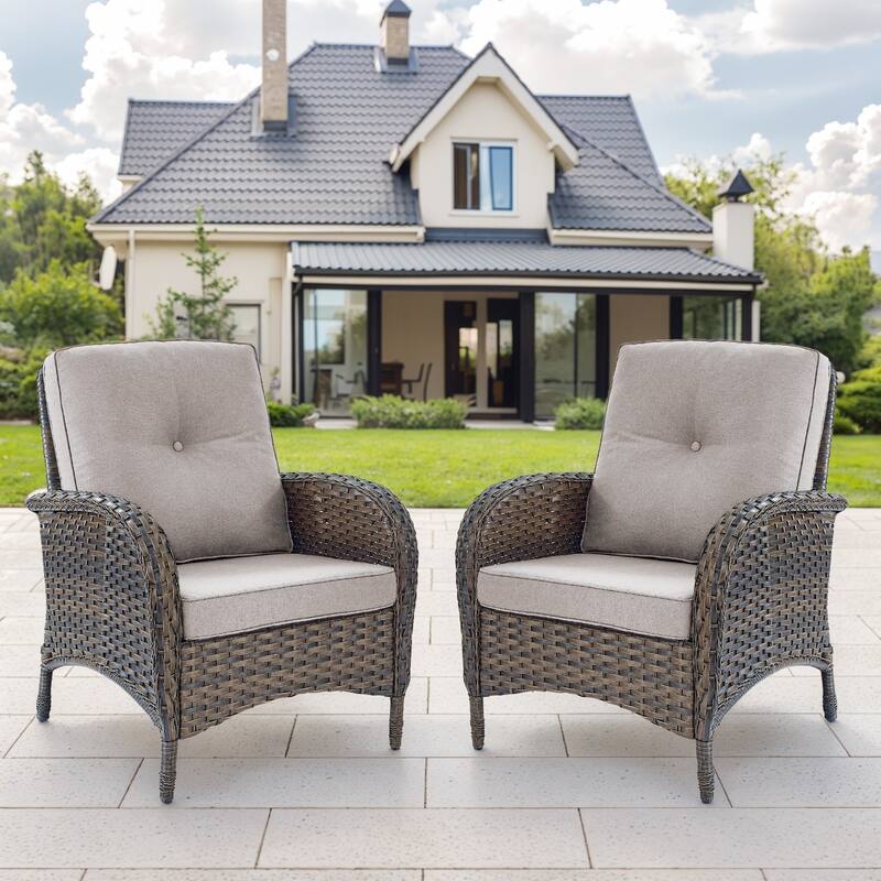 Gymojoy Stylish High Back Outdoor Wicker Dining Chairs Set of 2