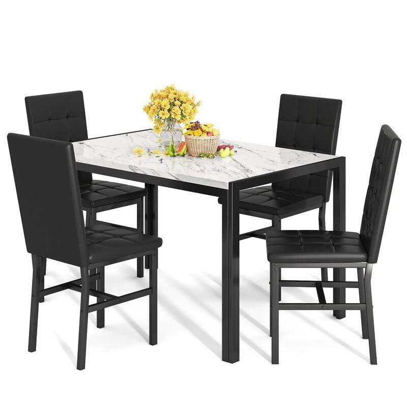 Grondin Faux Marble Kitchen Table And Chairs Set for 4, Modern Dining Room Table With 4 Armless Upholstered Dining Chairs