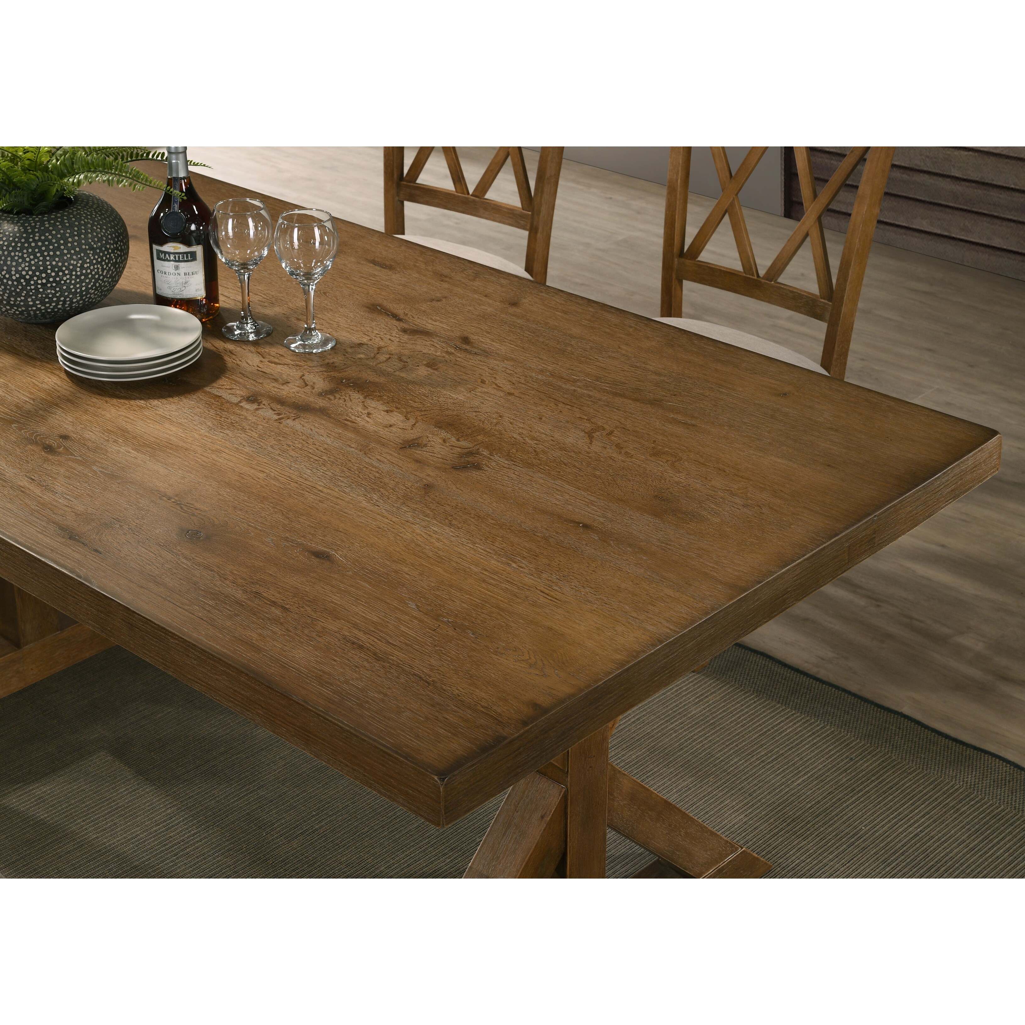 Roundhill Furniture Enna Morden Farmhouse Wood Trestle Dining