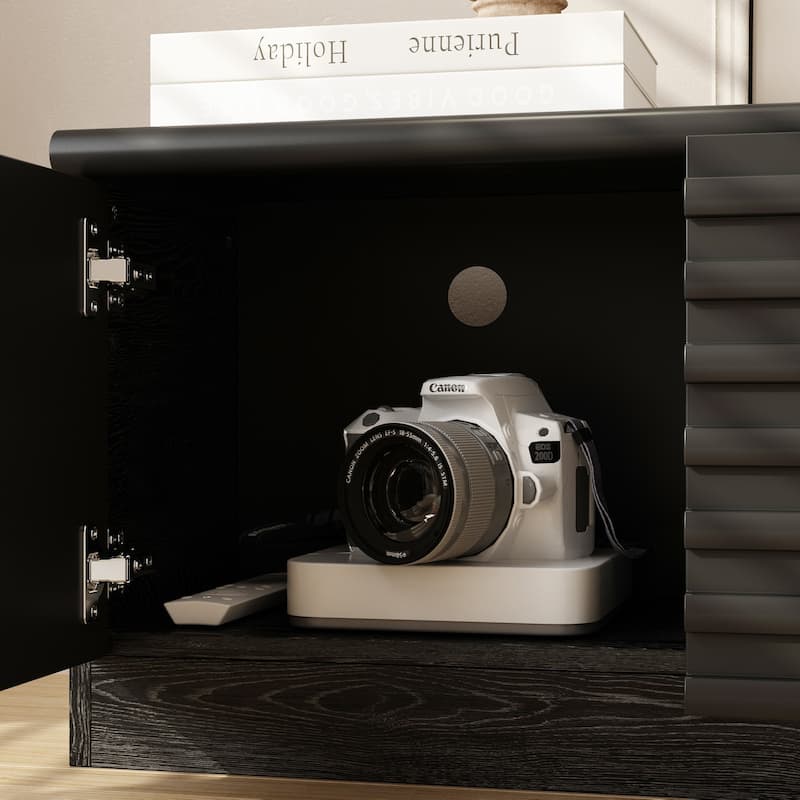 Modern Black TV Stand with Storage Cabinets for Living Room