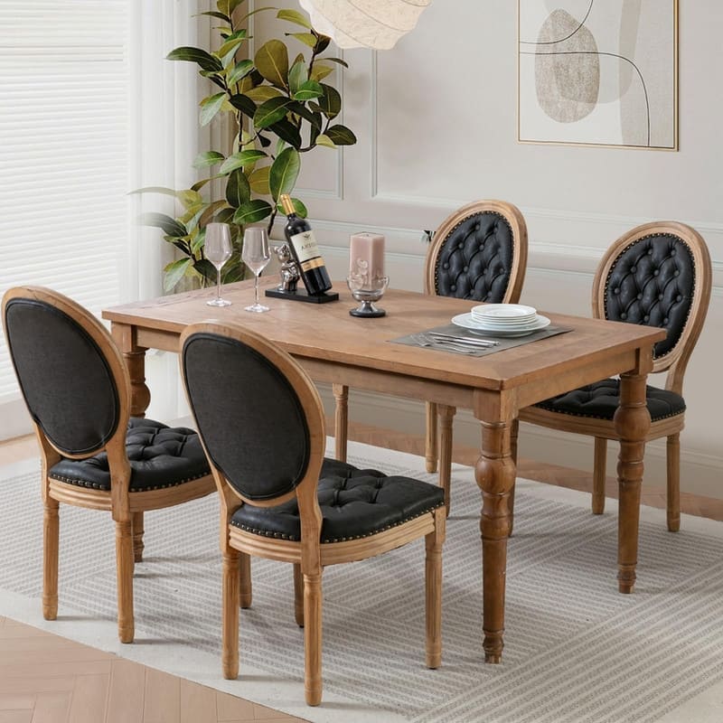 Upholstered French Style Nailhead Dining Chairs(Set of 4) - Black Leather