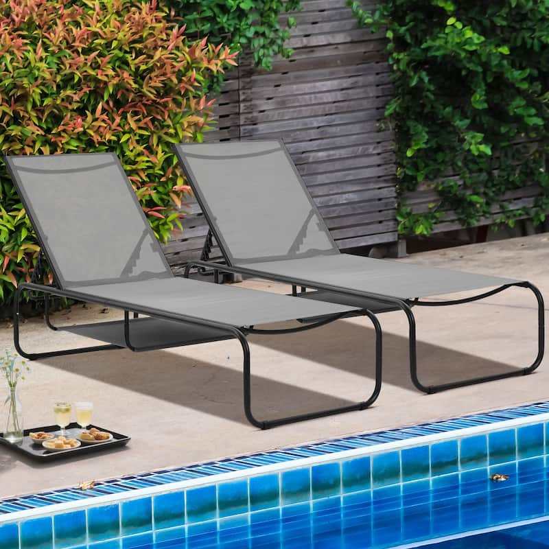Ainfox 2 Pcs Chaise Lounge Outdoor Recliner Backyard Chair - Grey