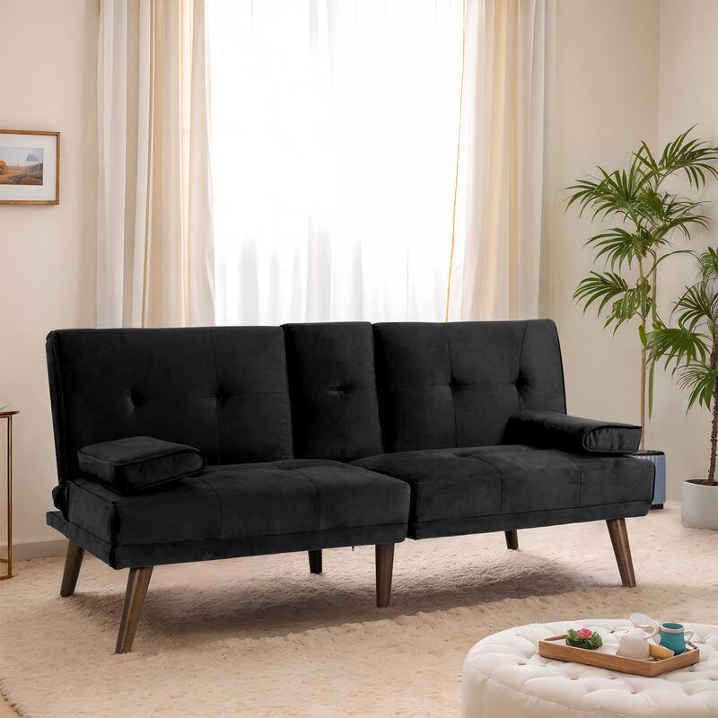 Futzca 60" Small Loveseat, 3 in 1 Cute Convertible Sofa Bed - Black