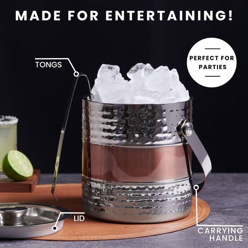 Sol Living Ice Bucket Double Wall Stainless Steel with Lid and Tongs