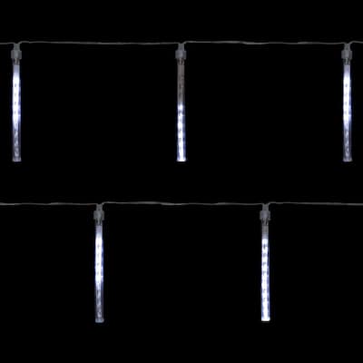 Set of 10 White Transparent Dripping Icicle Snowfall Christmas Light Tubes - 14.25 ft Clear Wire - 14.25'
