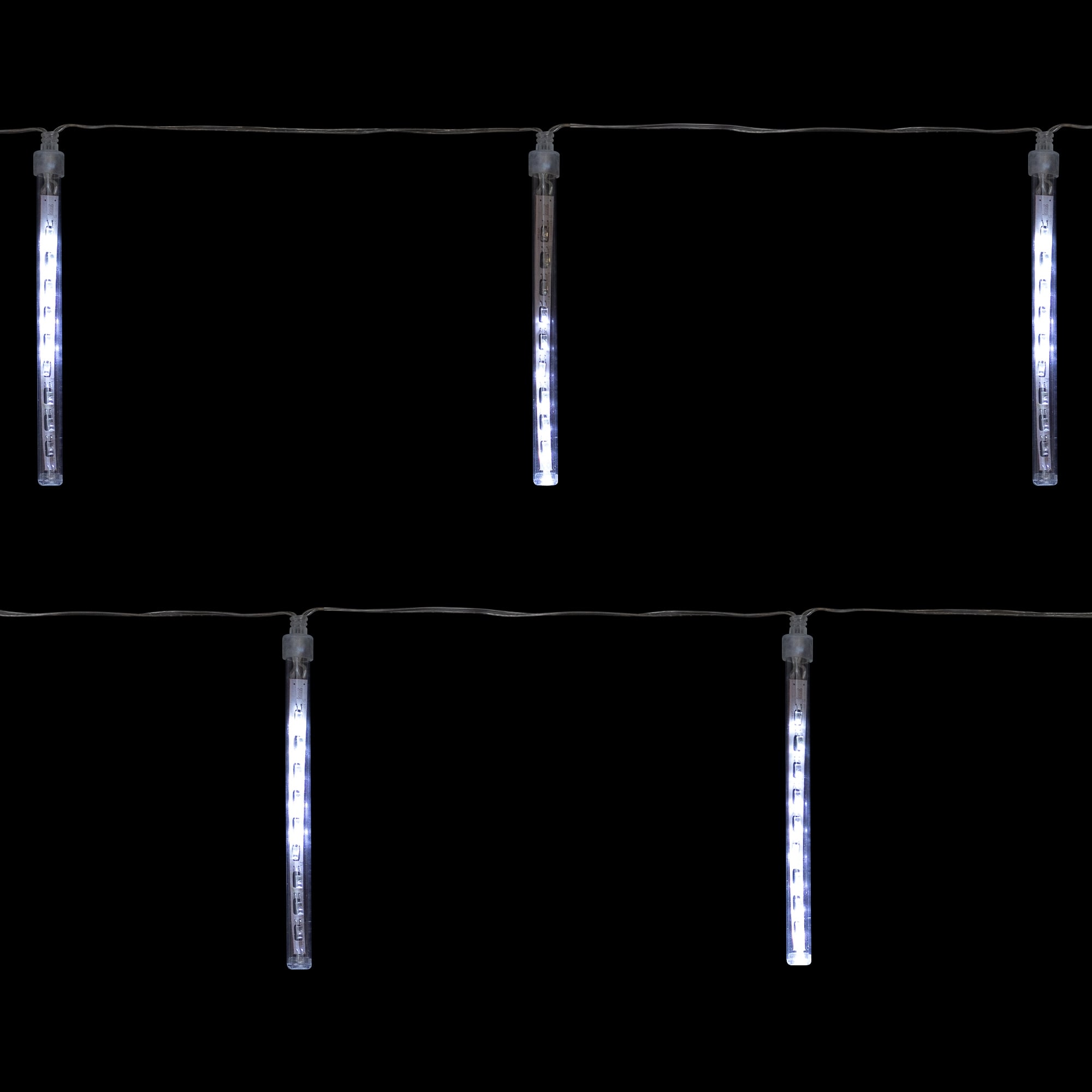 Set of 10 White Transparent Dripping Icicle Snowfall Christmas Light Tubes - 14.25 ft Clear Wire - 14.25'
