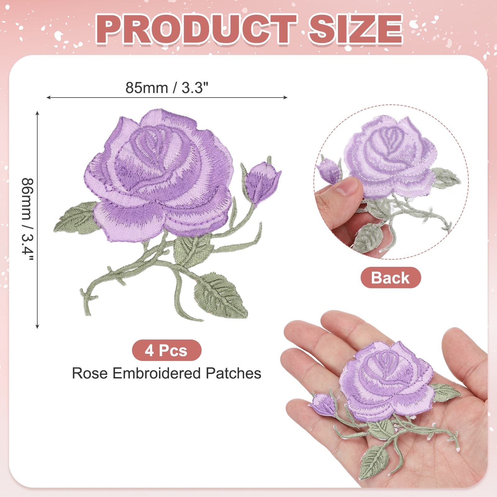 Rose Iron on Patches, Rose Embroidered Patch Applique Flower Sew on Patch Repair Decoration for Clothing