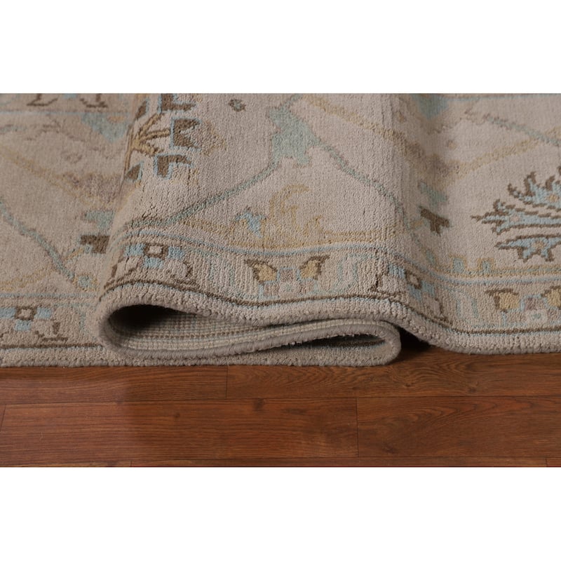 All-Over Beige Oushak Indian Area Rug Hand-Knotted Wool Carpet - 9'2" x 11'8"