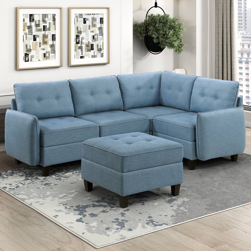 Dorian Textured 5-Piece Sectional Sofa - Storage and Ottoman