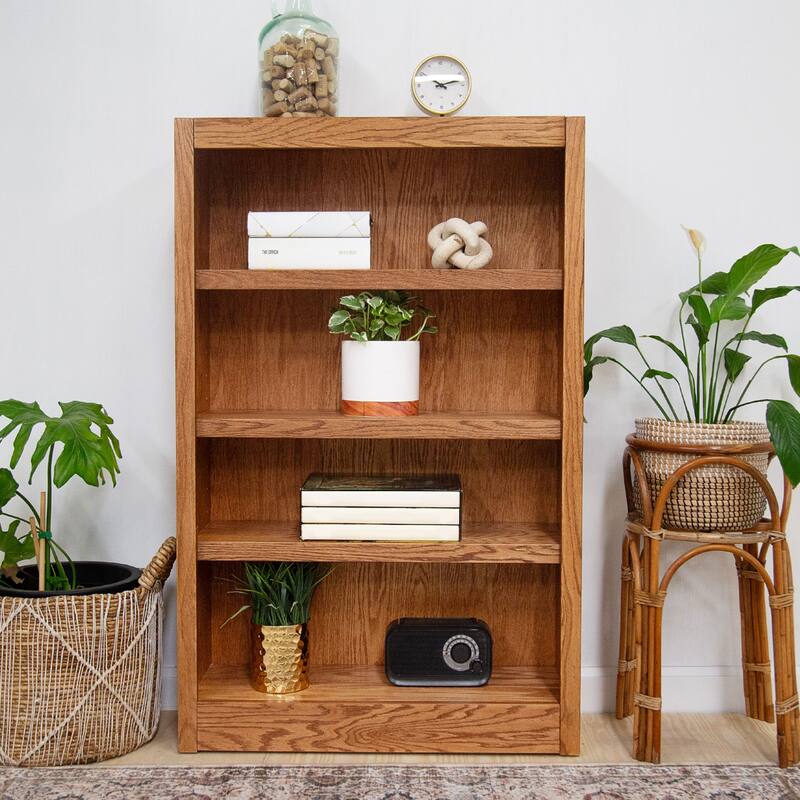 Concepts in Wood 4 Shelf Wood Bookcase, 48 inch Tall - Oak