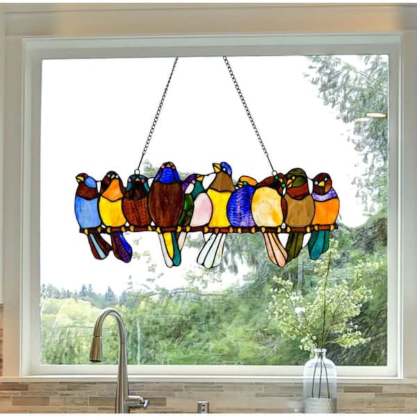 River Of Goods Stained Glass Birds On Wire 9 25 In Window Panel 24 25 L X 0 25 W X 9 5 H On Sale Overstock 13329134