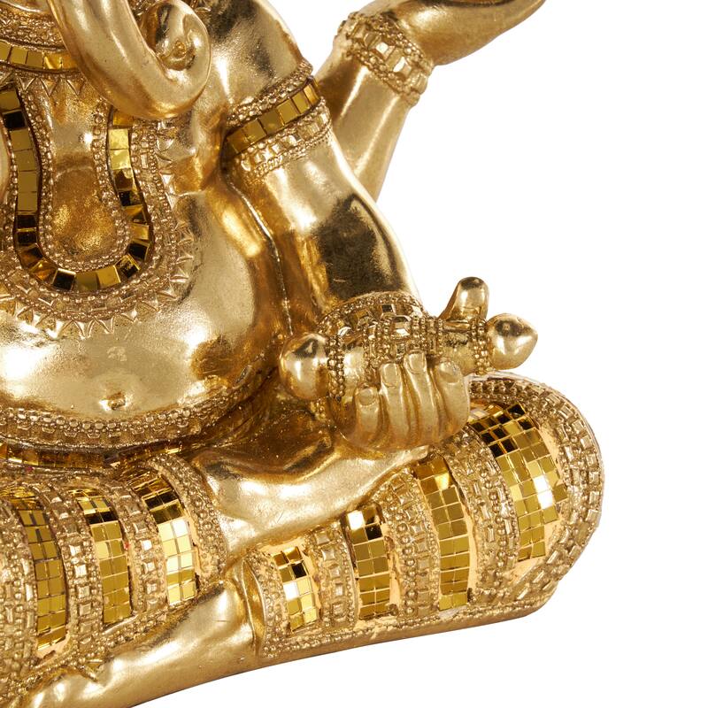 Gold Resin Ganesh Decorative Sculpture with Mosaic Details