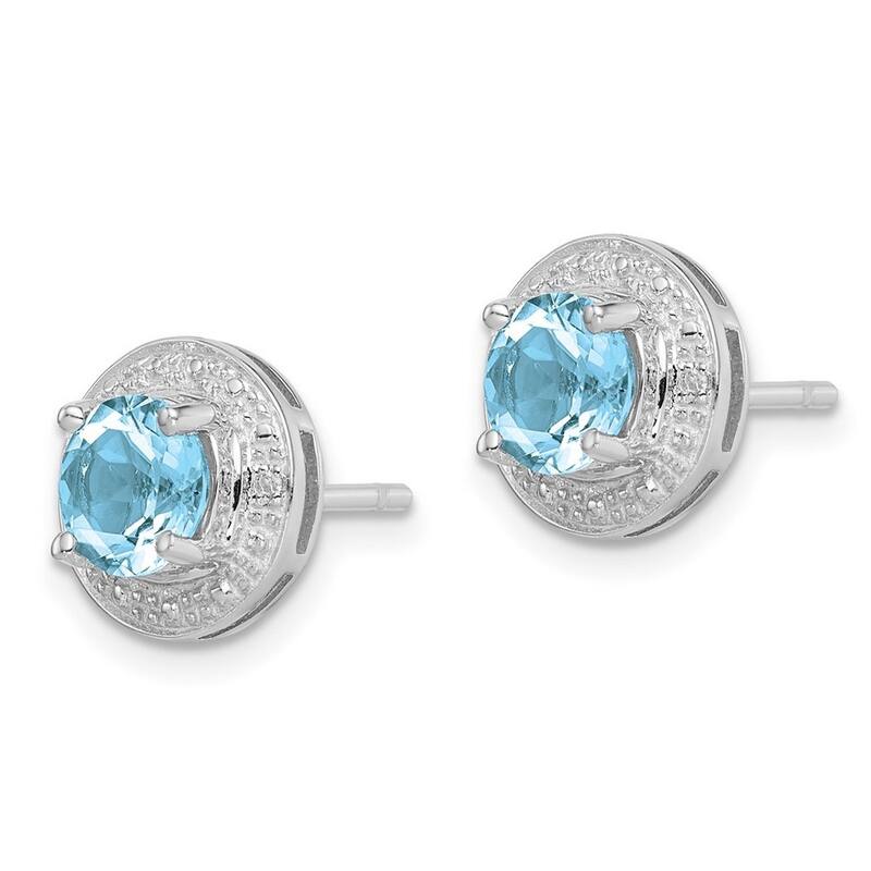 Curata 925 Sterling Silver Polished Rhodium Plated Diamond and Light Swiss Bt Post Earrings - 10x10mm Wide