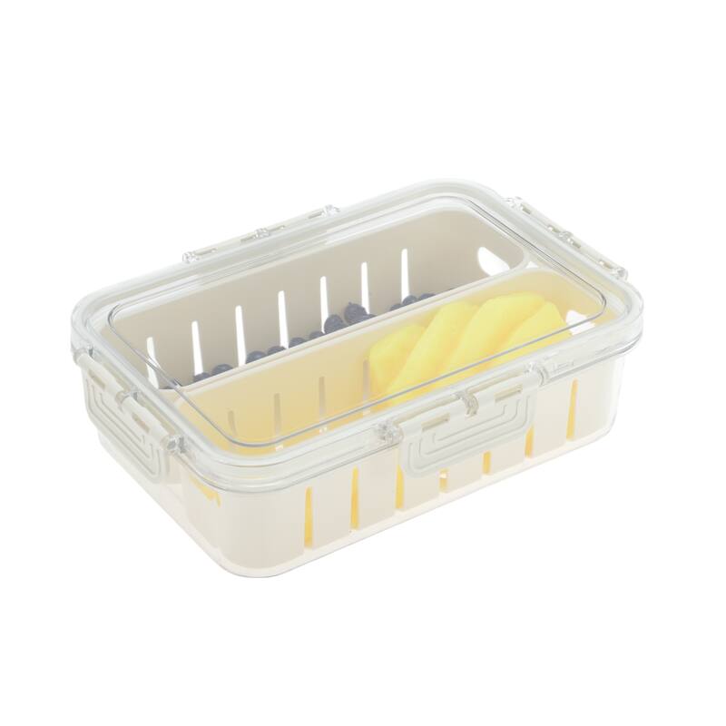 Sealed Drain Food Storage Containers 2 Compartment White Transparent 1 Set - White Transparent