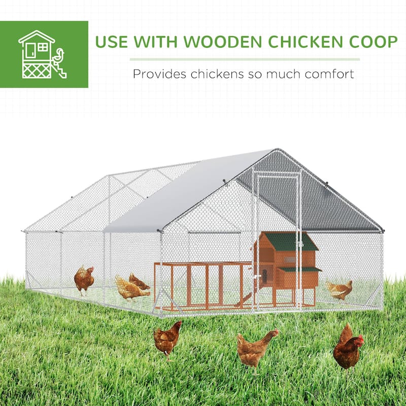Outdoor Chicken Coop for 12-18 Chickens with Galvanized Steel Frame and PE Weather Cover