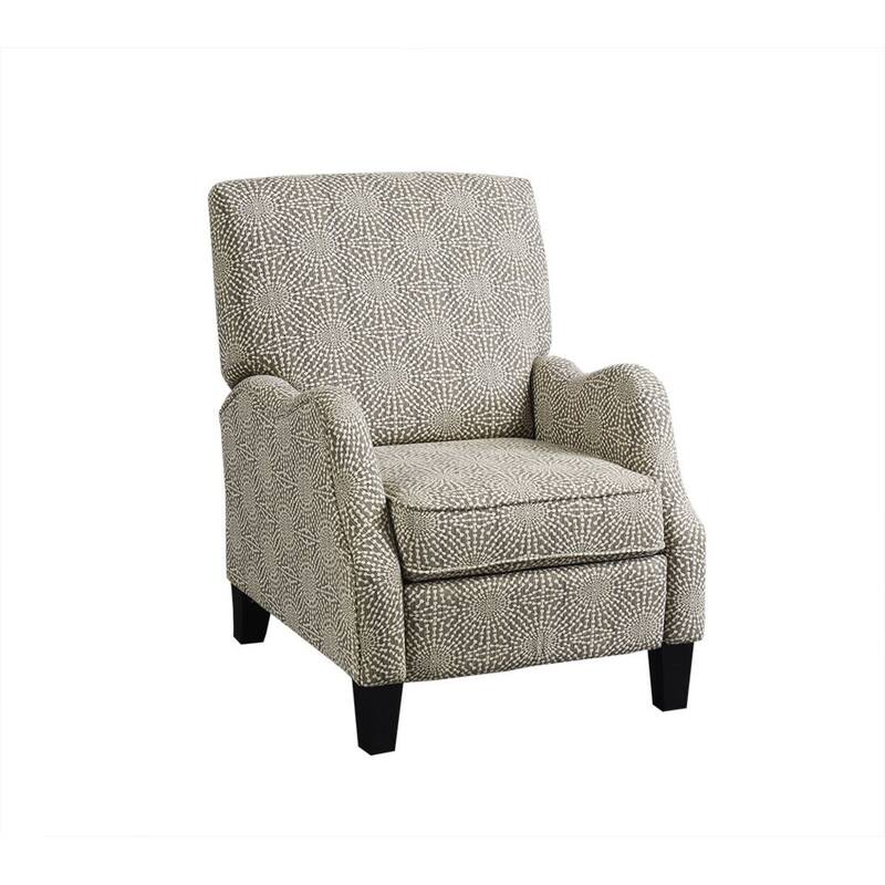 Roomfitters Upholstered Manual Push Back Recliner Armchair with Geometric Pattern and Wood Legs, Beige Multi