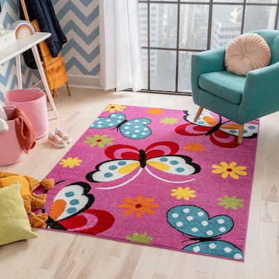 Well Woven Starbright Daisy Butterflies Kids Area Rug