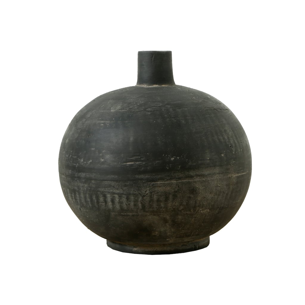 Artissance 6.7"H Round Earthy Gray Ceramic Indoor Outdoor Small Opening Pottery Vase, Home and Garden Decor