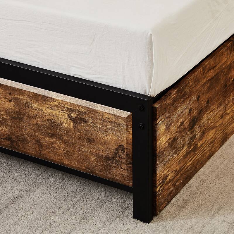 VECELO Upholstered Full/Queen Size Platform Bed Frame with 4 Storage Drawers and Headboard