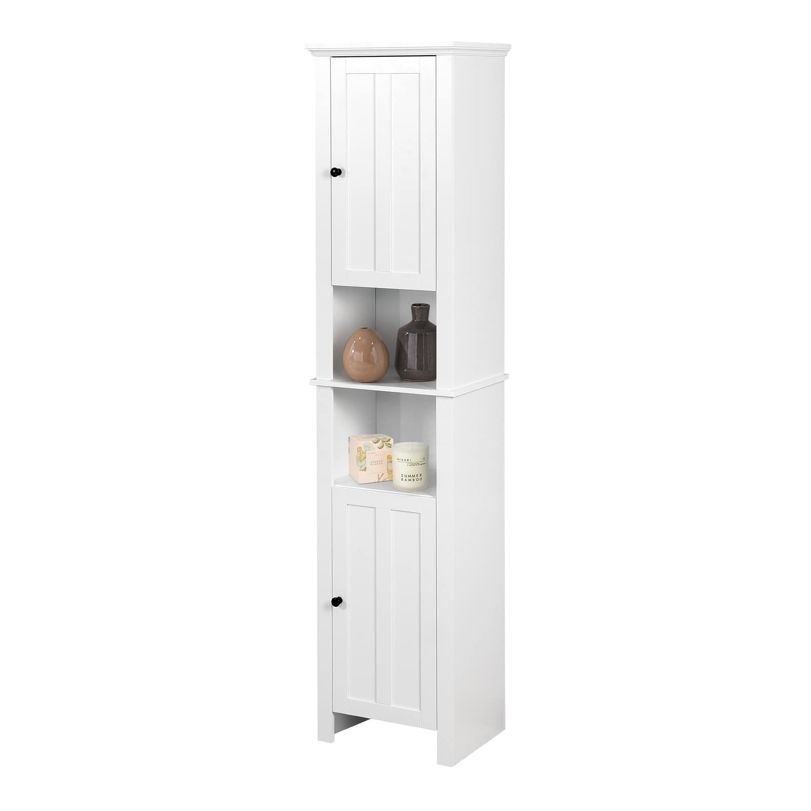 24.8 in. W x 77 in. H x 7.87 in. D White MDF Bathroom Over-the-Toilet Storage Cabinet with Doors and Shelves