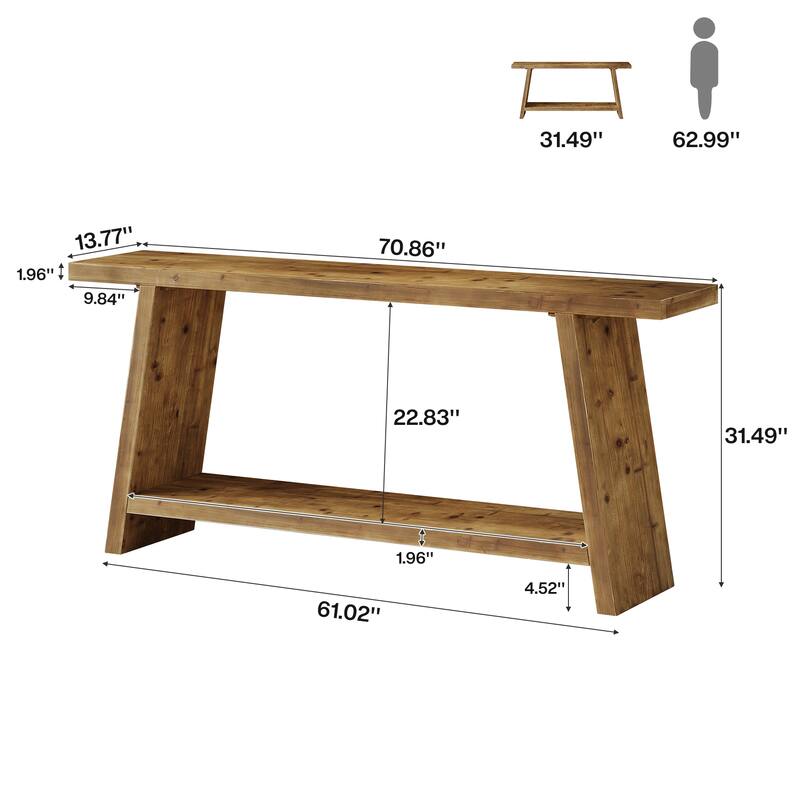 70.9" Solid Wood Console Table 2-tier Narrow Long Sofa Table