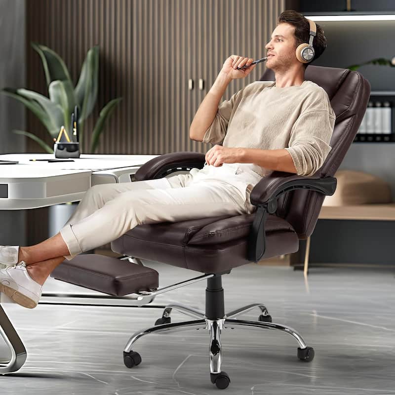Ergonomic 6-Point Massage Office Chair with Heating, Reclining Function, Retractable Footrest, and Adjustable Armrests