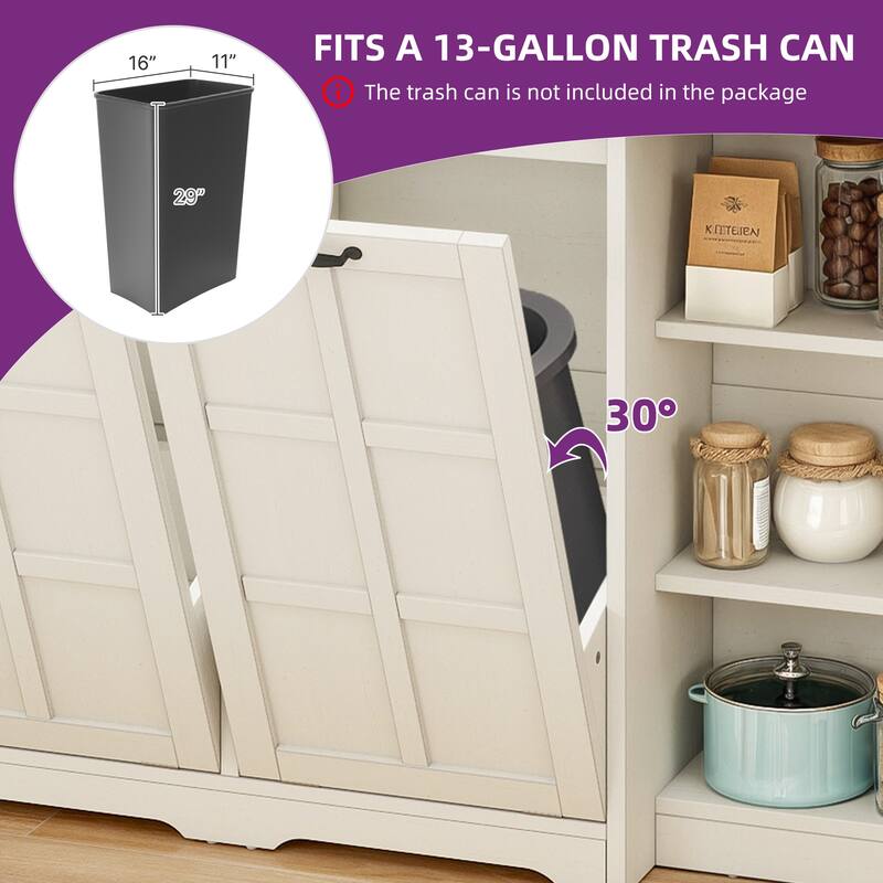 Moasis 58.3" Wide Kitchen Island With Double Tilt Out Trash Can Cabinet