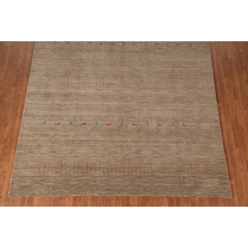 Brown Gabbeh Indian Area Rug Handmade Oriental Wool Carpet - 7'11"x 9'10"