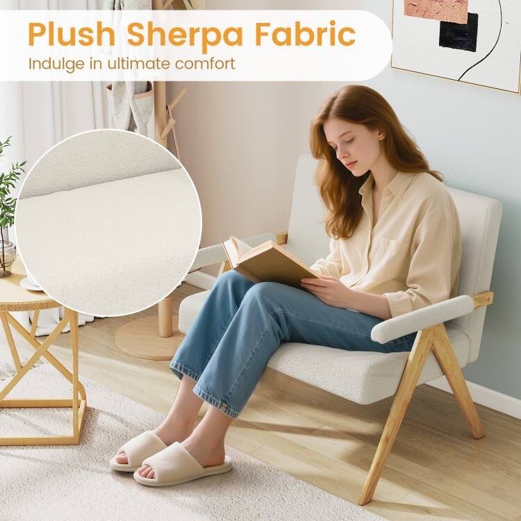 Sherpa Fabric Rubber Wood Loveseat Sofa with Cushions and Ergonomic Design - 47" x 29" x 36"