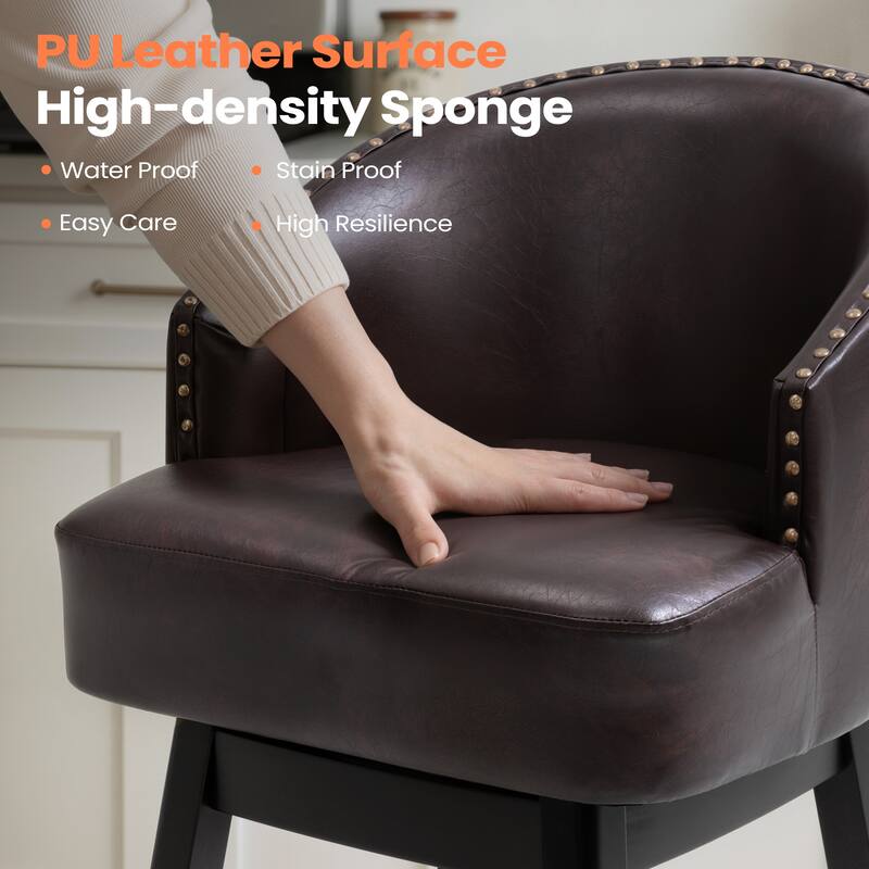 26.4''/31.9"H Faux Leather Upholstered Solid Wood Swivel Bar Stools / Counter Stools