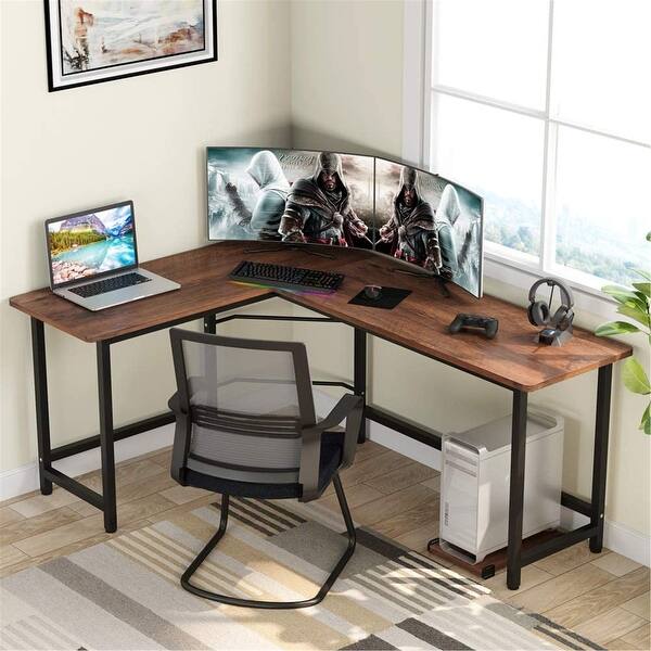 picture Tribesigns Modern L-Shaped Desk With Bookshelf tribesigns large modern l shaped corner