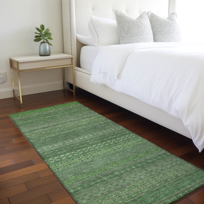 Machine Washable Indoor/ Outdoor Moroccan Stripes Chantille Rug - Fern - 2'3" x 7'6"