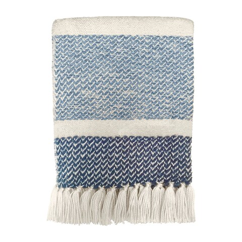 Shane Handwoven Wool Blend 49-inch x 59-inch Throw Blanket, Off White & Blue