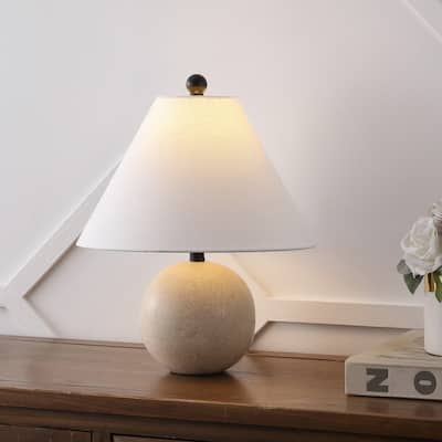 Liza 16" Modern Minimalist Travertine Globe LED Table Lamp, By JONATHAN Y
