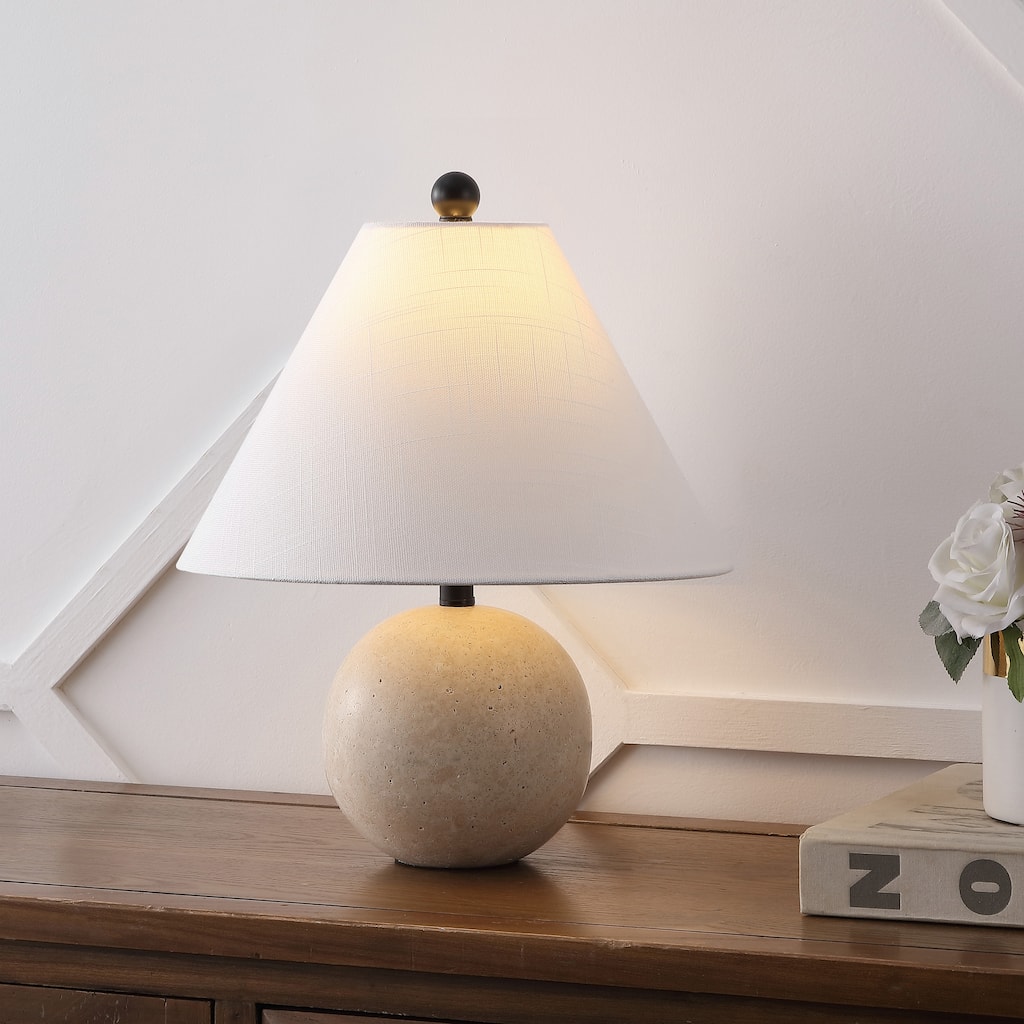 Liza 16" Modern Minimalist Travertine Globe LED Table Lamp, By JONATHAN Y