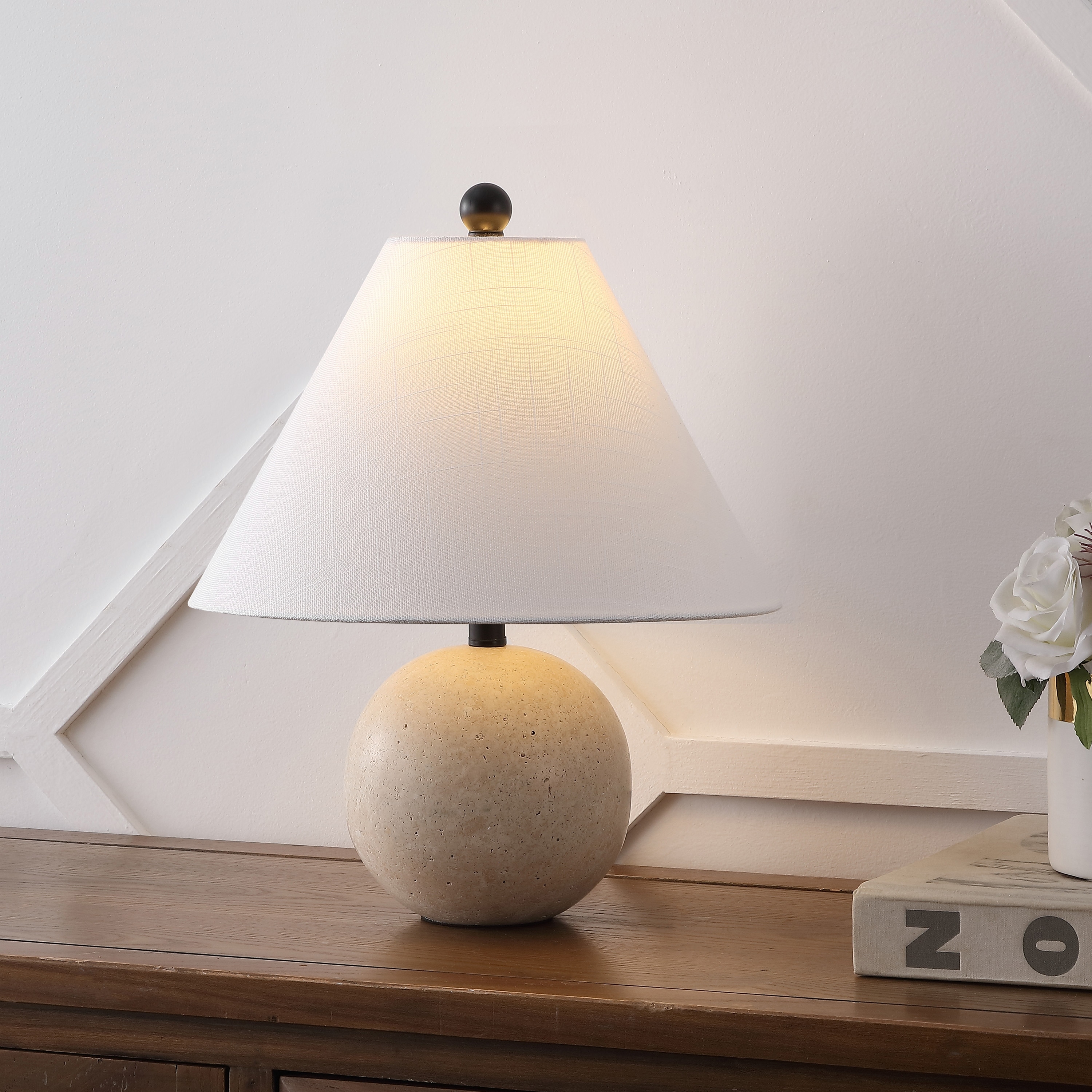 JONATHAN Y 16" Travertine Globe LED Table Lamp
