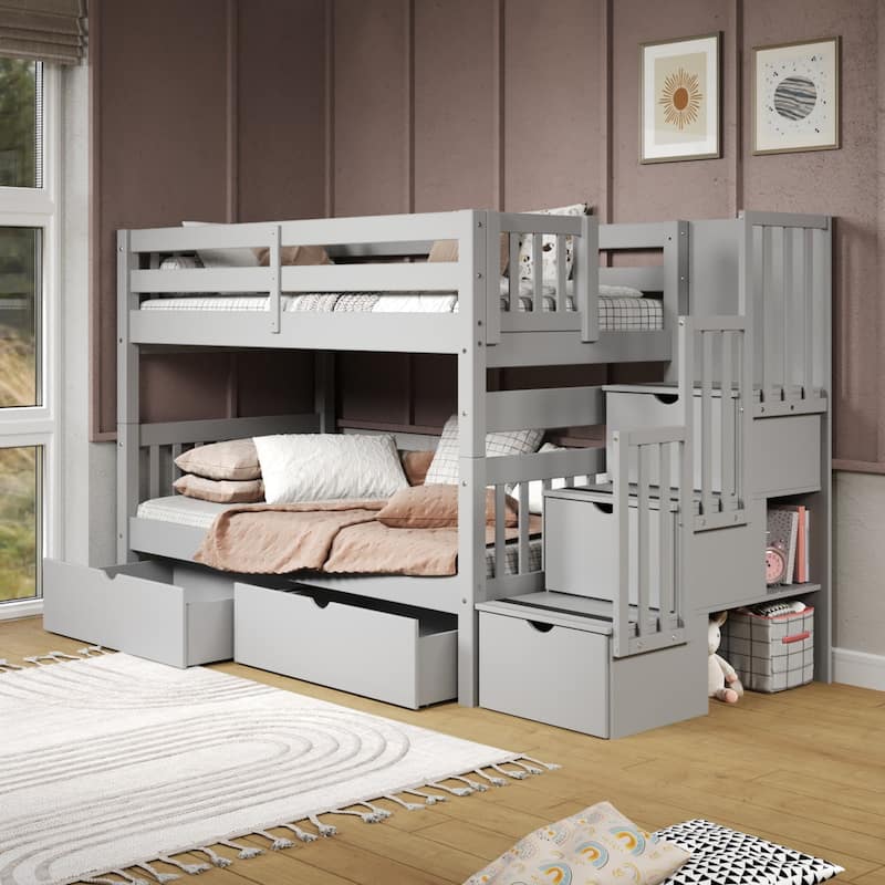 Taylor & Olive Trillium Twin over Twin Stairway Bunk Bed, 2 Drawers