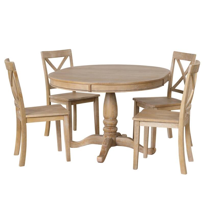 Modern Dining Table Set for 4,Round Table and 4 Kitchen Room Chairs,5 Piece Kitchen Table Set for Dining Room,Breakfast Nook